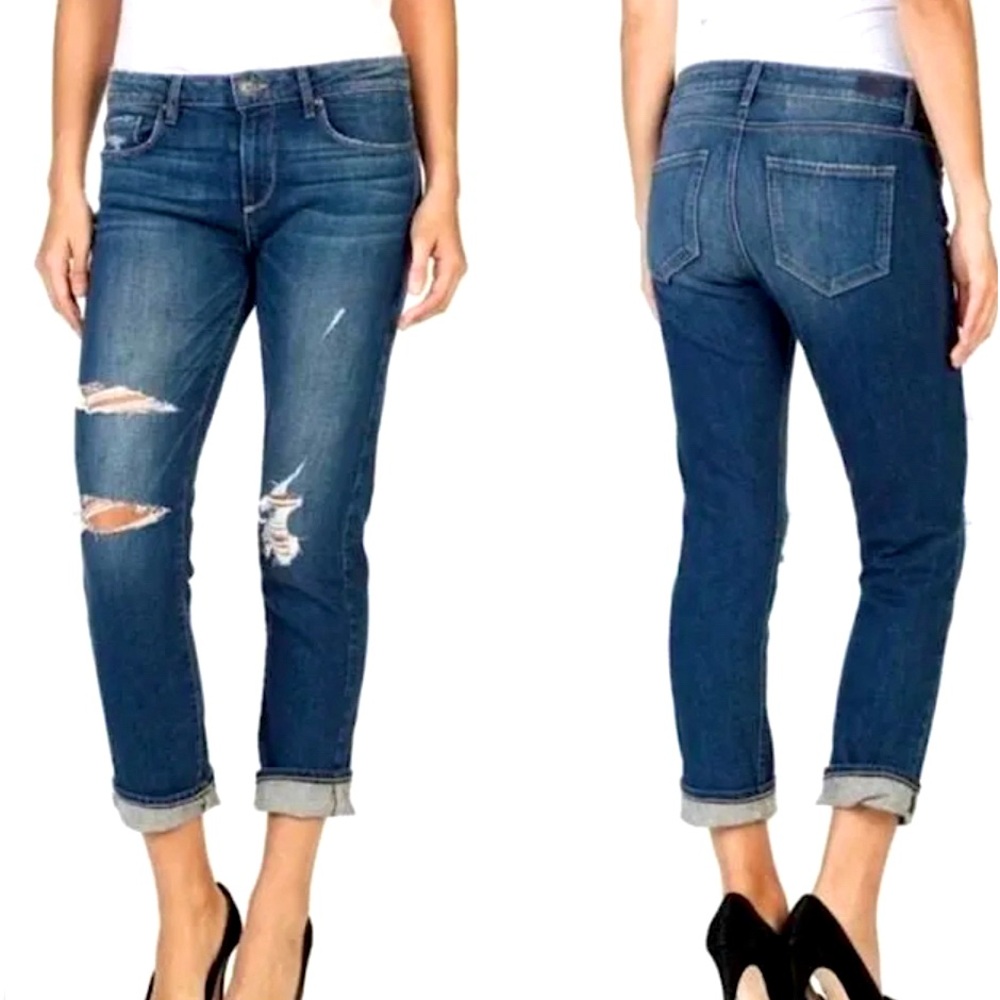 Paige Women’s Bridgett Destructed Strait Leg Jeans Size 26 Stretch Sculpting